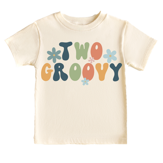 Two Groovy Neutral Birthday Tee White & Cream Options