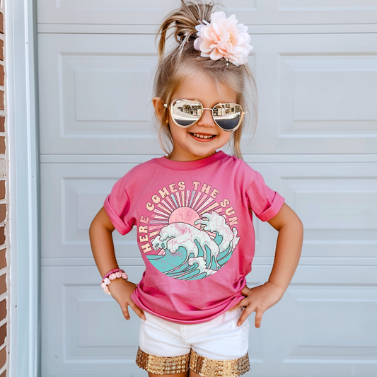 Retro Here Comes the Sun Kids Summer Graphic Tee